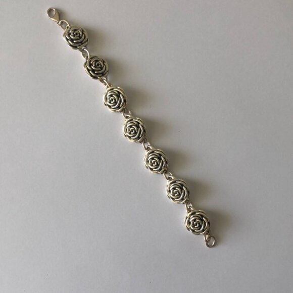 Antiqued Rose Flower Sterling Silver 925 Electroform Floral Link Bracelet - Picture 5 of 15